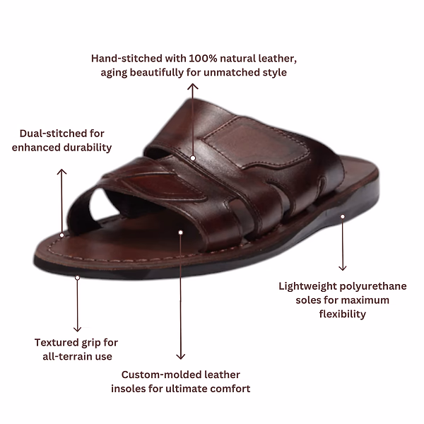Jerusalem Sandals Mateo (47) Men's Leather Open Toe Slide Sandal Brown
