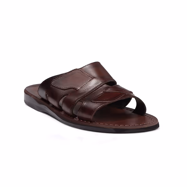 jerusalem sandals Mateo (47) Men's Leather Open Toe Slide Sandal Brown