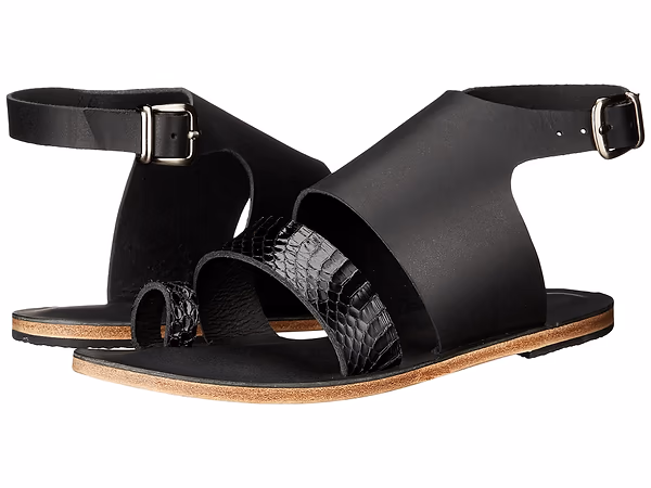 Jerusalem Sandals Melrose Avenue (30) Women's Toe Loop With Snake Skin Leather Sandal Black