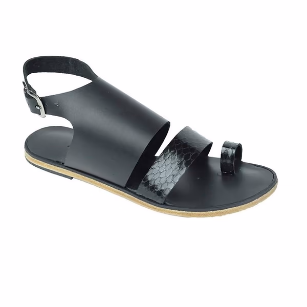 jerusalem sandals Melrose Avenue (30) Women's Toe Loop With Snake Skin Leather Sandal Black