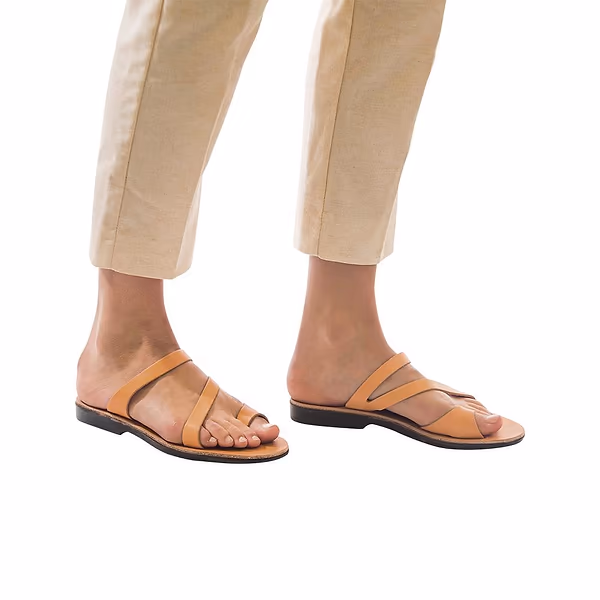 Jerusalem Sandals Noah (32) Women's Leather Slide On Sandal Tan