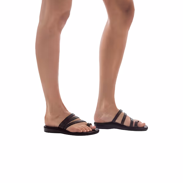 Jerusalem Sandals Nora (28) Women's Leather Strappy Flat Sandal Brown