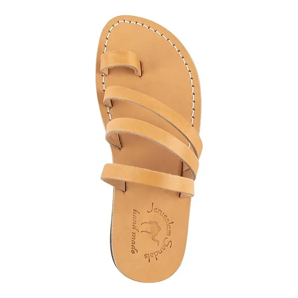 Jerusalem Sandals Nora (35) Women's Leather Strappy Flat Sandal Tan