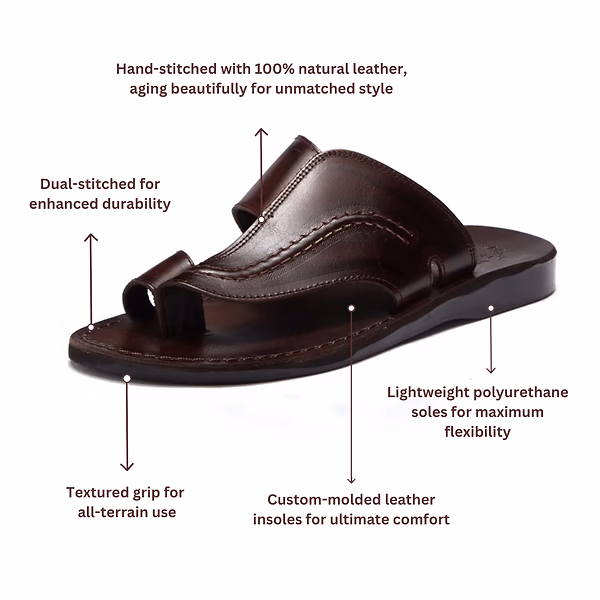Jerusalem Sandals Peter (35) Men's Leather Toe Strap Sandal Brown