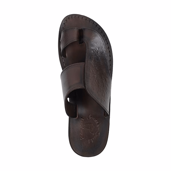 Jerusalem Sandals Peter LE (35) Men's Leather Toe Strap Sandal Brown Ostrich