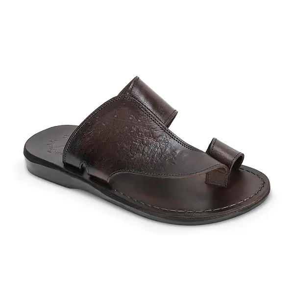 jerusalem sandals Peter LE (35) Men's Leather Toe Strap Sandal Brown Ostrich