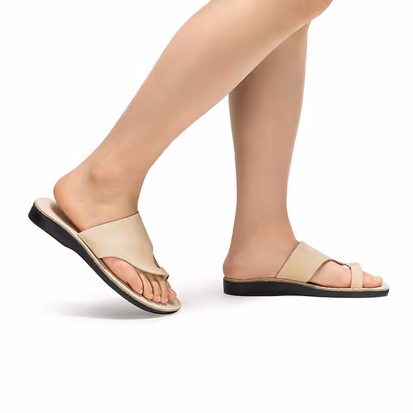 Jerusalem Sandals Petra (30) Women's Leather Toe Strap Sandal White Nubuck