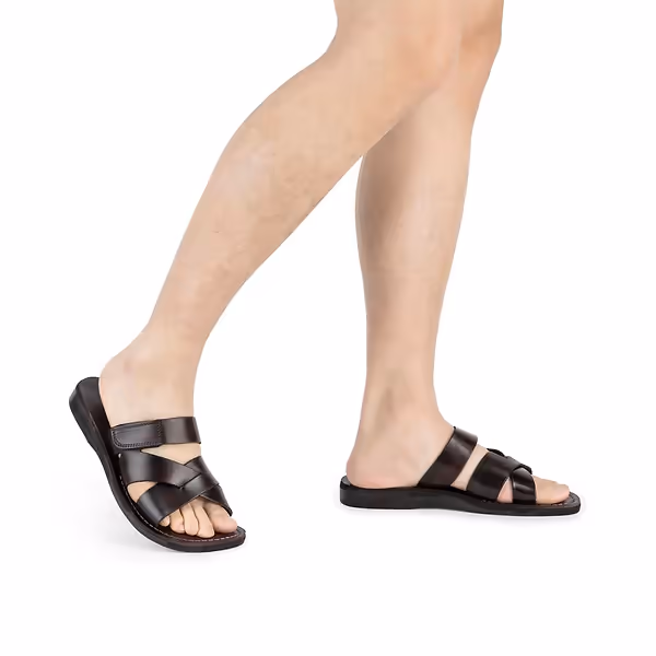 Jerusalem Sandals Philip (25) Men's Leather Woven Strap Sandal Brown
