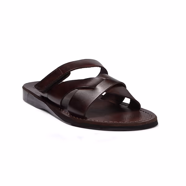 jerusalem sandals Philip (25) Men's Leather Woven Strap Sandal Brown