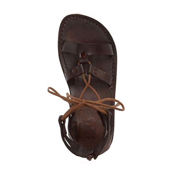 Jerusalem Sandals Rebecca (47) Women's Leather Gladiator Lace Up Sandal Brown