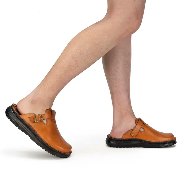 Jerusalem Sandals Sawyer (26) Men's Leather Clog-Toe Sandal Honey