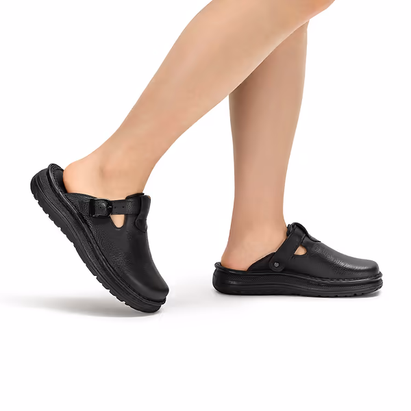 Jerusalem Sandals Sawyer (28) Women's Leather Clog-Toe Sandal Black