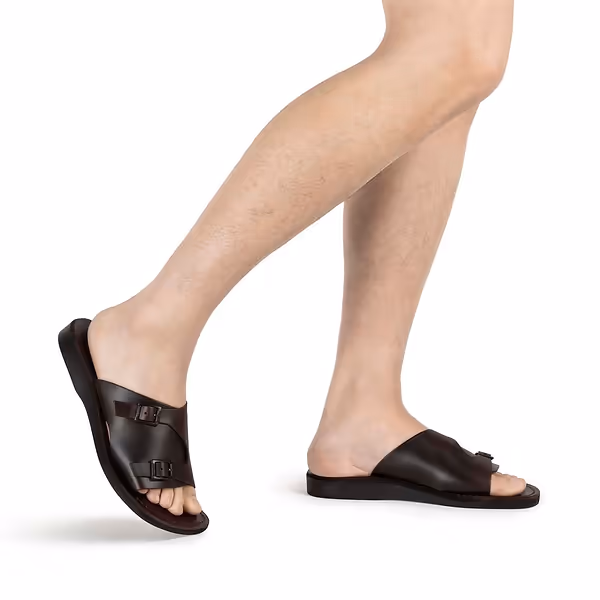Jerusalem Sandals Seth (34) Men's Leather Slide Sandal Brown