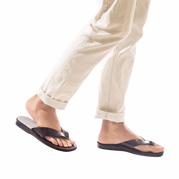 Jerusalem Sandals Solomon (34) Men's Leather Flip Flop Sandal Brown