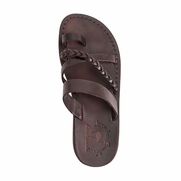 Jerusalem Sandals Sophia (24) Women's Leather Braided Flat Sandal Brown