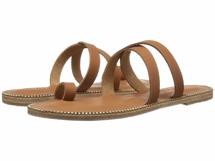 Jerusalem Sandals Sunset Blvd (23) Women's Leather Toe Loop With Swarovski Crystals Tan