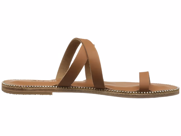 jerusalem sandals Sunset Blvd (23) Women's Leather Toe Loop With Swarovski crystals Tan