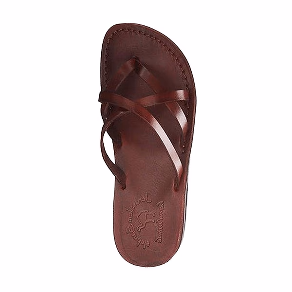 Jerusalem Sandals Tamar (42) Women's Leather Strappy Flip Flops Brown