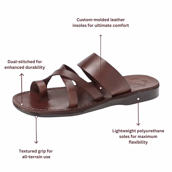 jerusalem Sandals The Good Shepherd (35) Women's Leather Toe Loop Sandal Brown