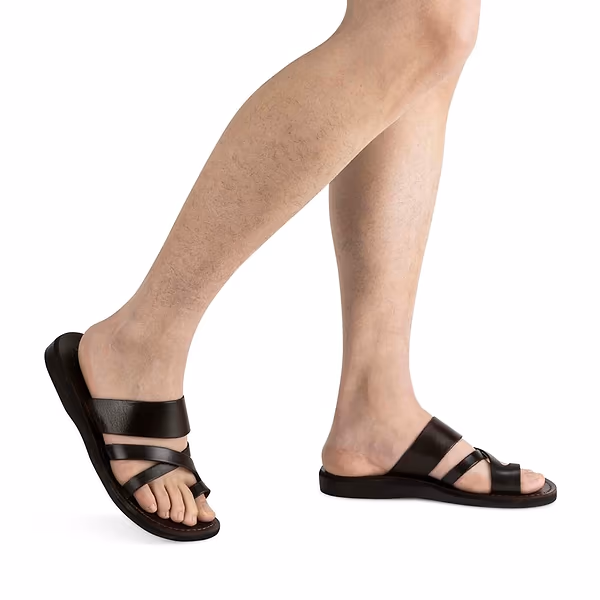 Jerusalem Sandals The Good Shepherd (44) Men's Leather Toe Loop Slide Brown
