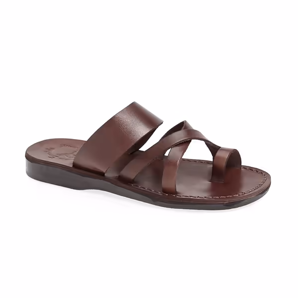 jerusalem sandals The Good Shepherd (44) Men's Leather Toe Loop Slide Brown
