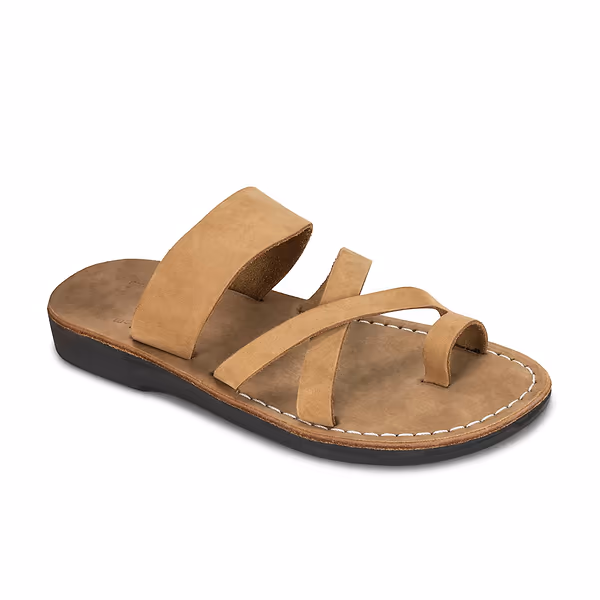 jerusalem sandals The Good Shepherd (44) Women's Leather Toe Loop Sandal Yellow Nubuck