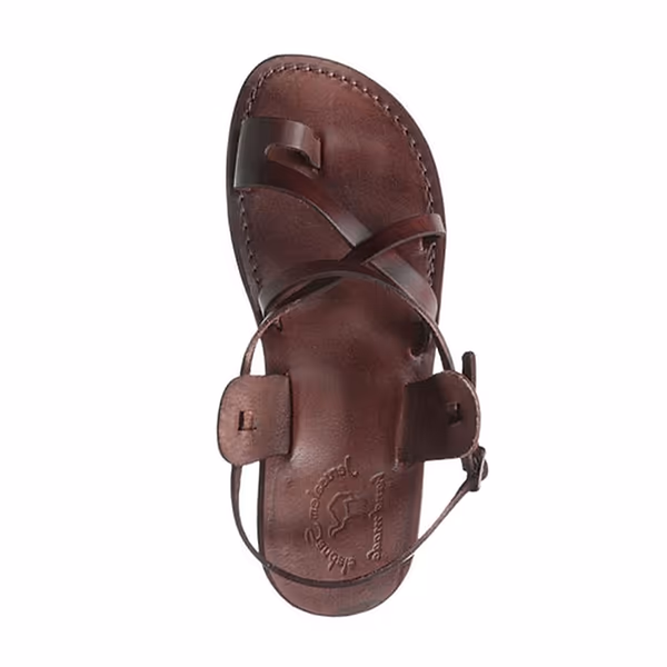 Jerusalem Sandals The Good Shepherd Buckle (32) Men's Leather Toe Loop Sandal Brown