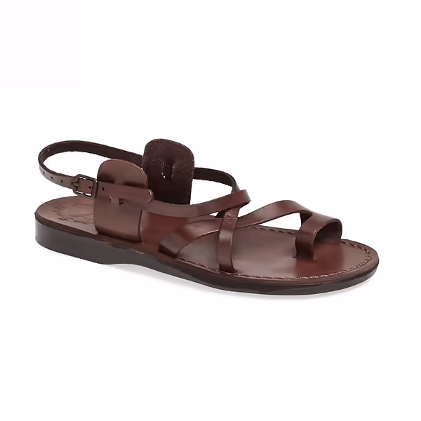 jerusalem sandals The Good Shepherd Buckle (32) Men's Leather Toe Loop Sandal Brown