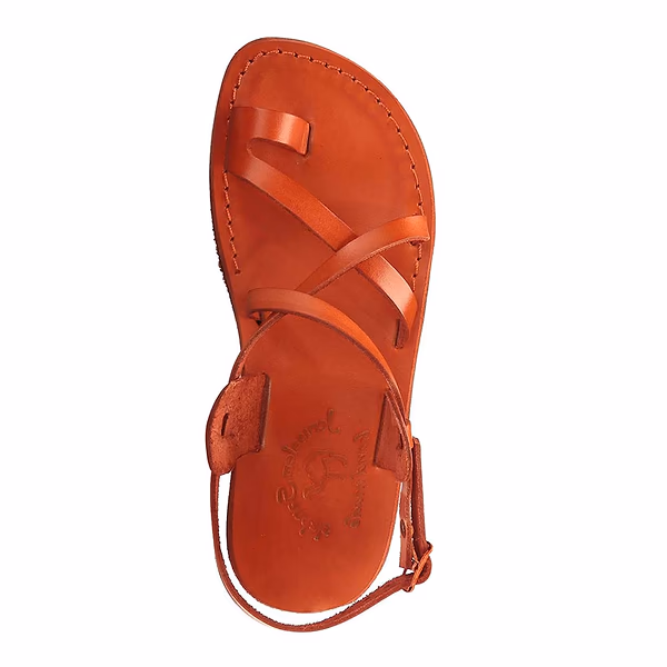 Jerusalem Sandals The Good Shepherd Buckle (41) Women's Leather Toe Loop Sandal Orange