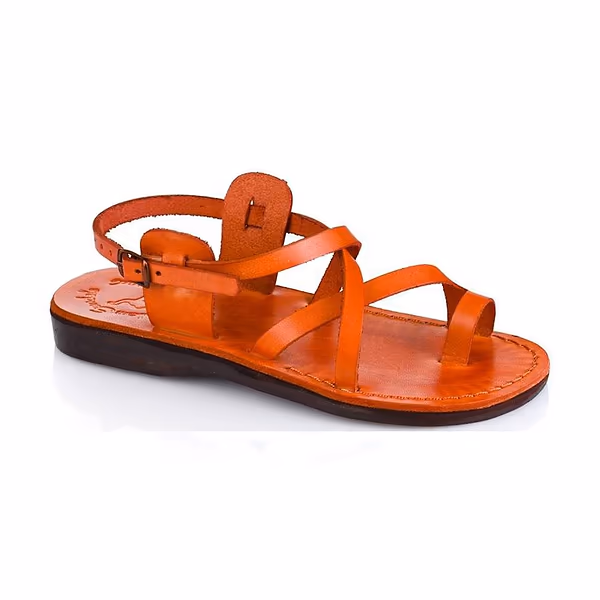 jerusalem sandals The Good Shepherd Buckle (41) Women's Leather Toe Loop Sandal Orange