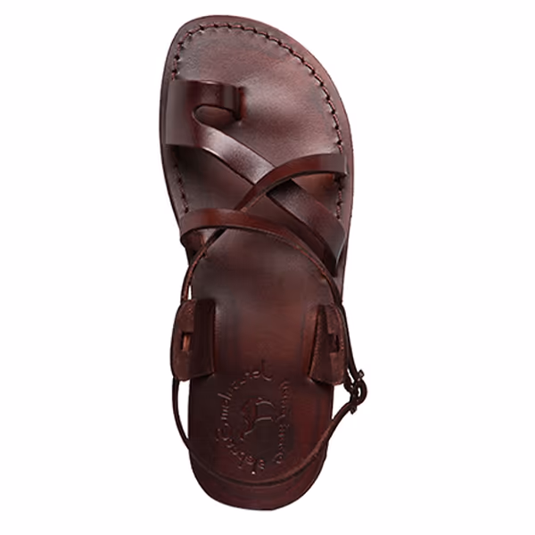 Jerusalem Sandals The Good Shepherd Buckle (45) Women's Leather Toe Loop Sandal Brown