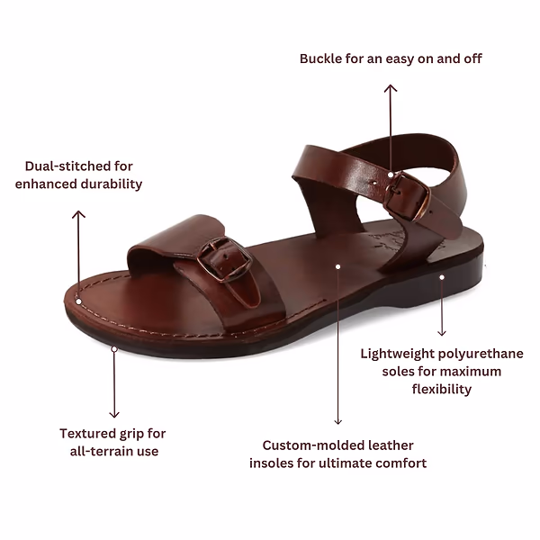 Jerusalem Sandals The Original (45) Men's Leather Adjustable Buckle Sandal Brown