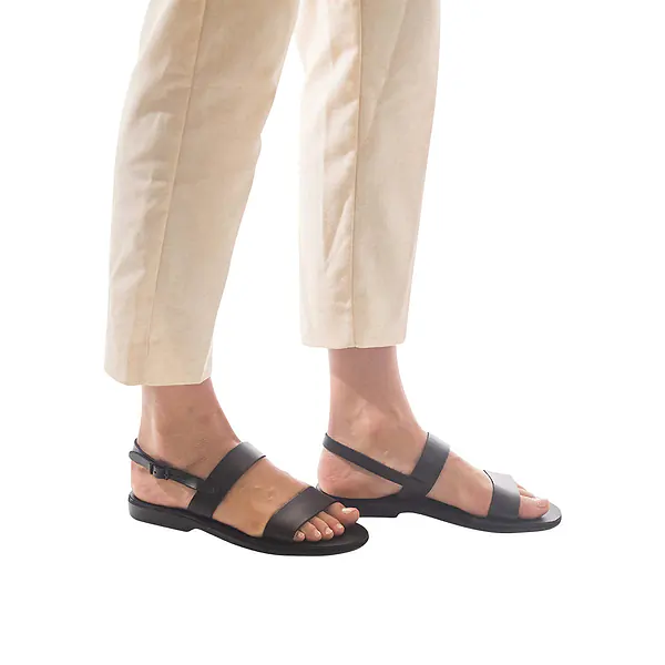 Jerusalem Sandals Ziv (40) Women's Leather Double Strap Sandal Black