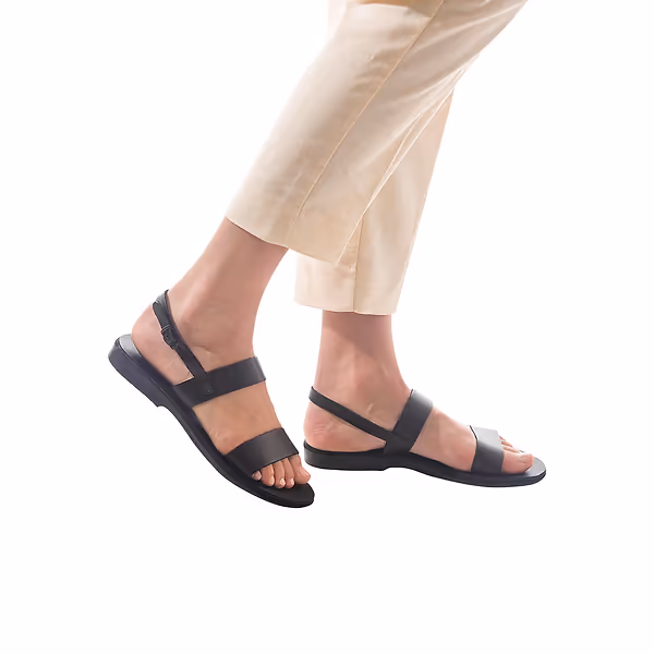 Jerusalem Sandals Ziv (40) Women's Leather Double Strap Sandal Black