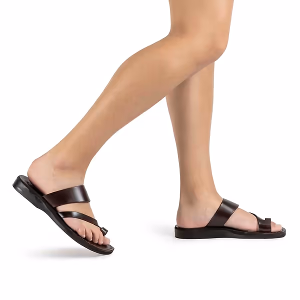 Jerusalem Sandals Zohar (37) Women's Leather Toe Ring Sandal Brown