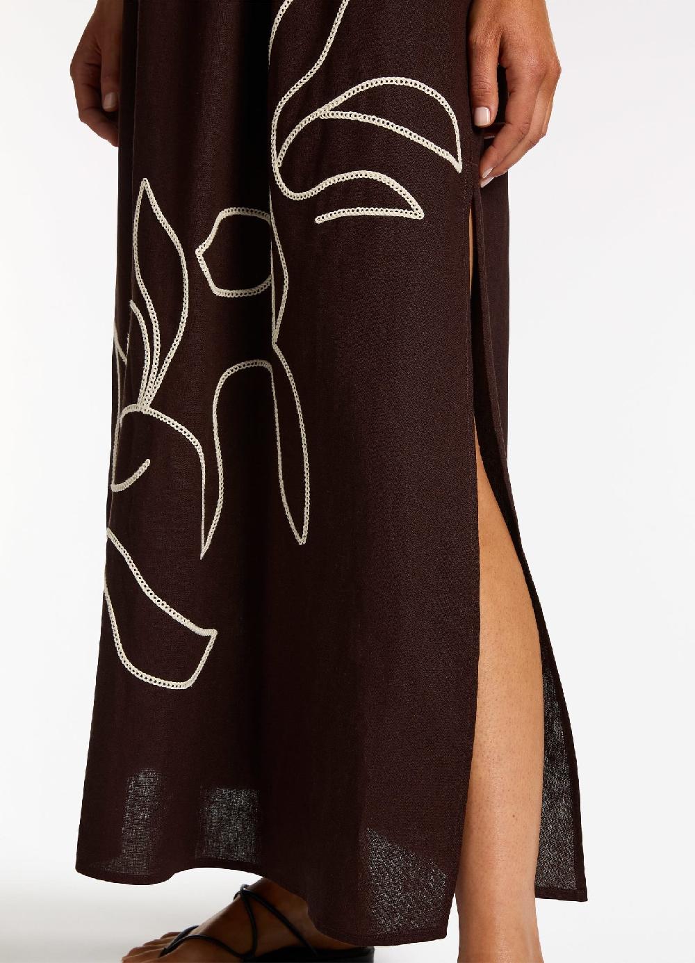Jets Australia Dahlia Palm Embroidered Maxi Dress - Chocolate