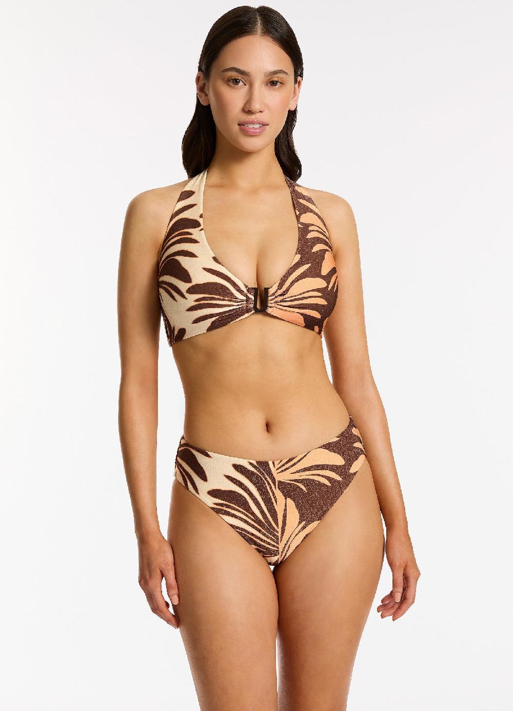 jets australia Dahlia Palm Halter Bikini Top - Chocolate