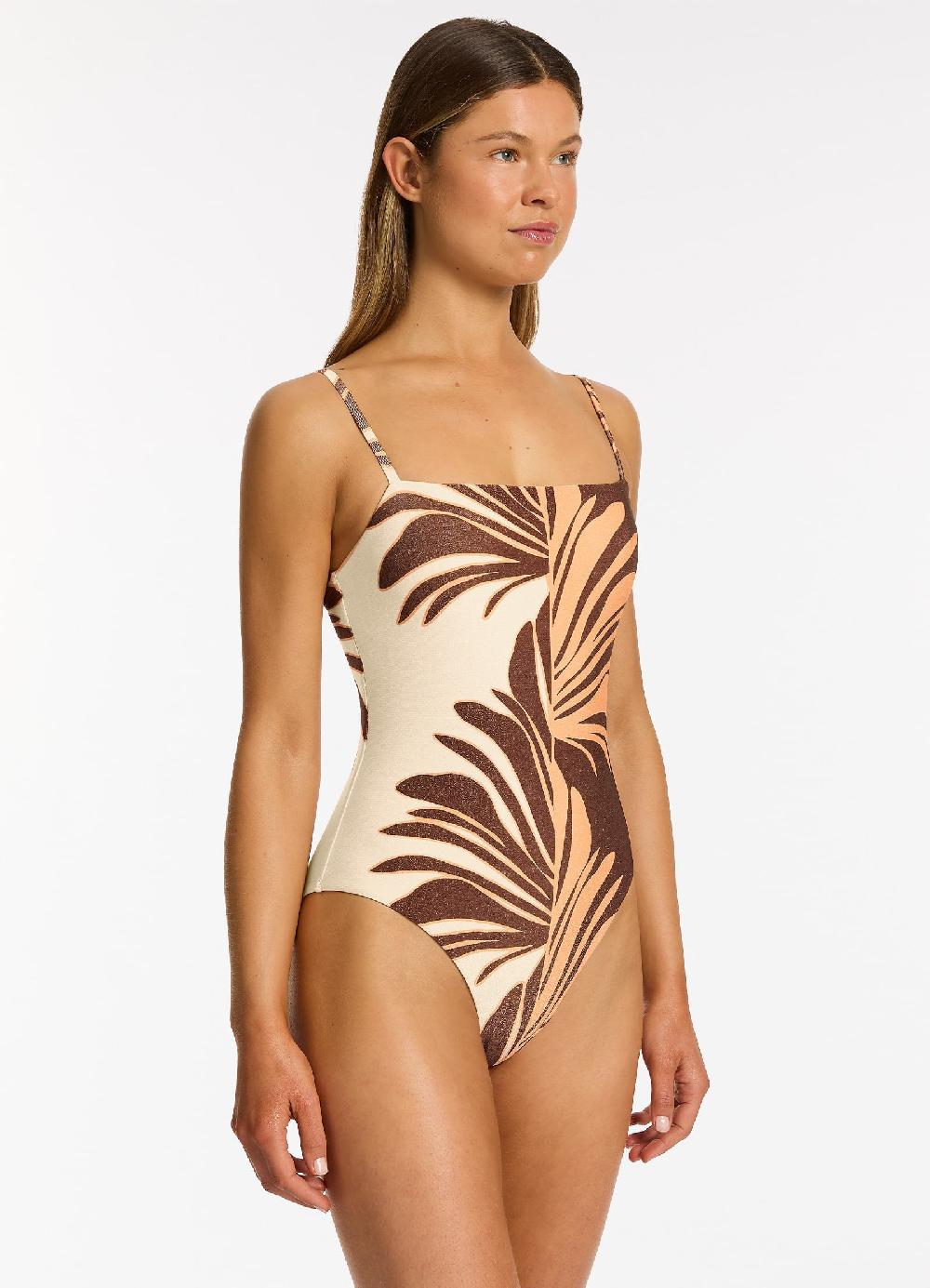 Jets Australia Dahlia Palm Minimal Tank One Piece - Chocolate