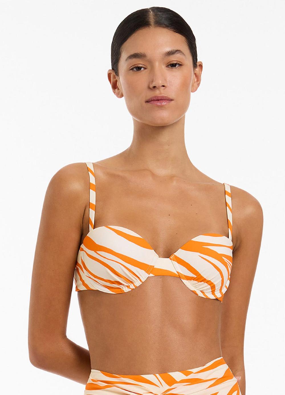 jets australia Fine Lines Gathered Balconette Bikini Top - Papaya