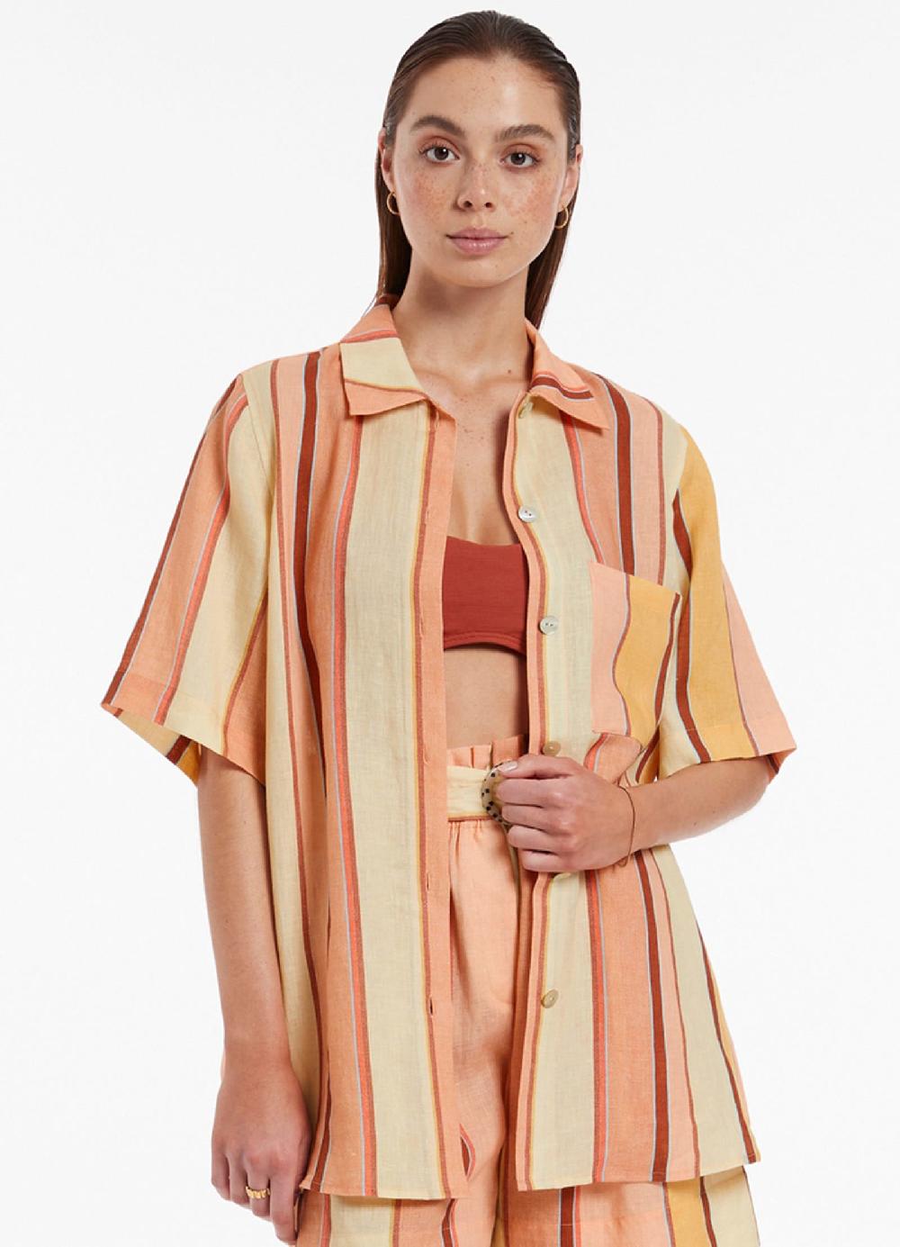 Jets Australia Fira Stripe Short Sleeve Shirt - Marigold