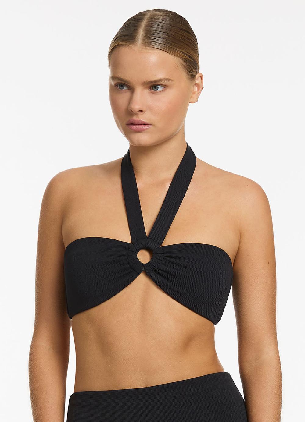 Jets Australia Isla Rib Bandeau Bikini Halter Top - Black