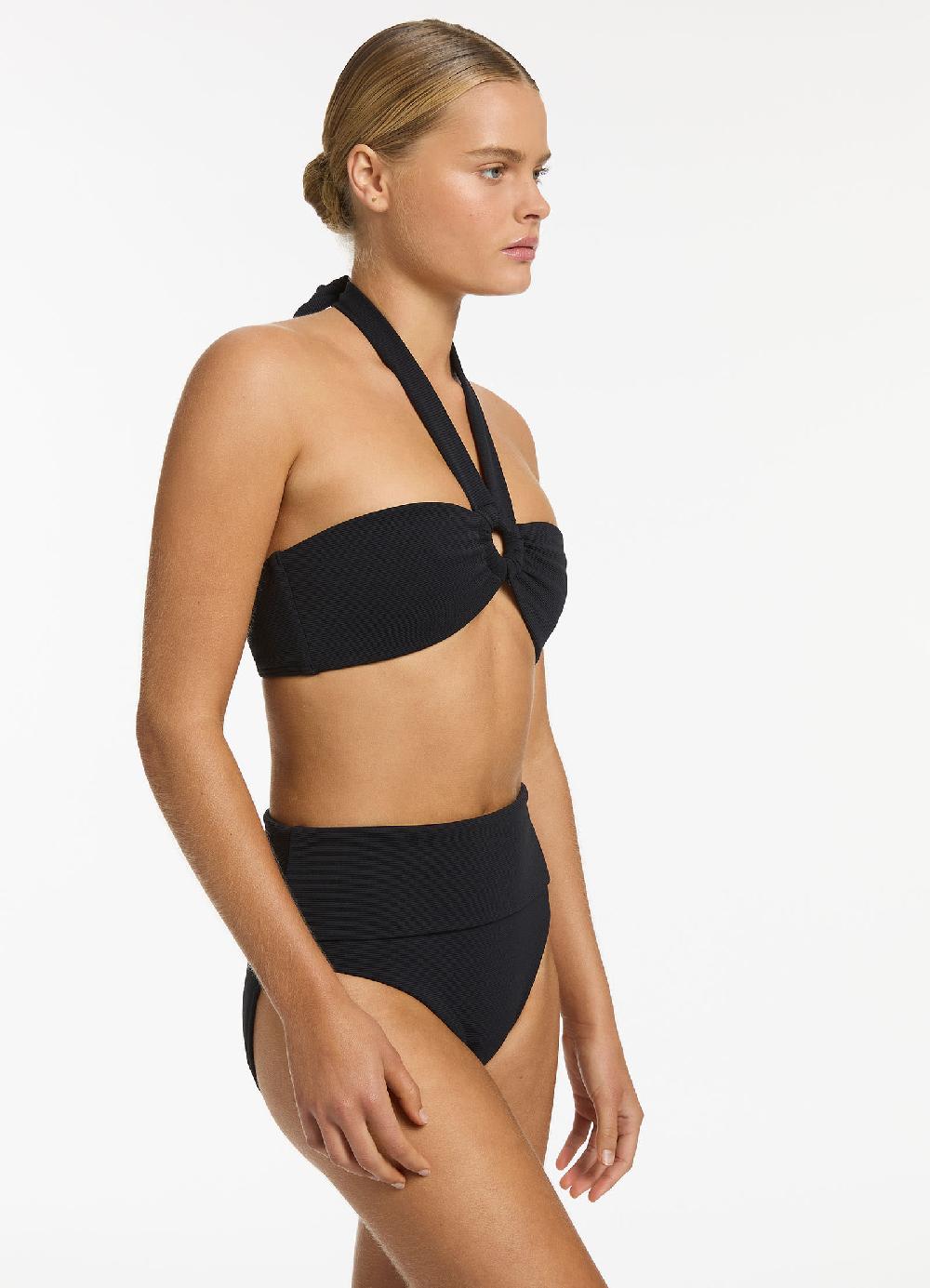 Jets Australia Isla Rib Bandeau Bikini Halter Top - Black