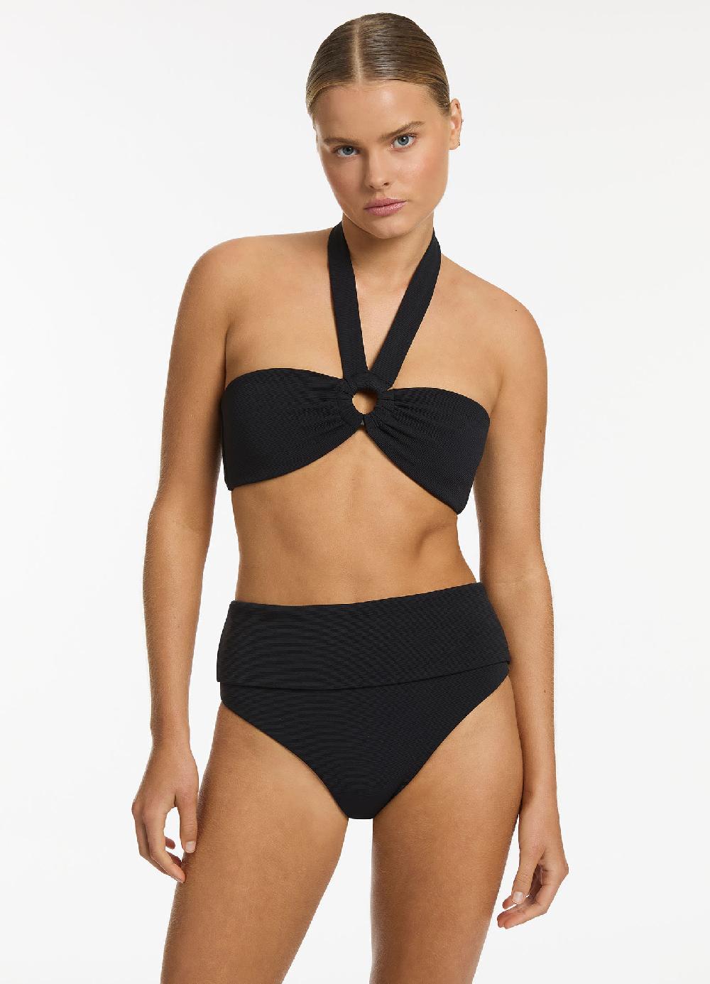 jets australia Isla Rib Bandeau Bikini Halter Top - Black
