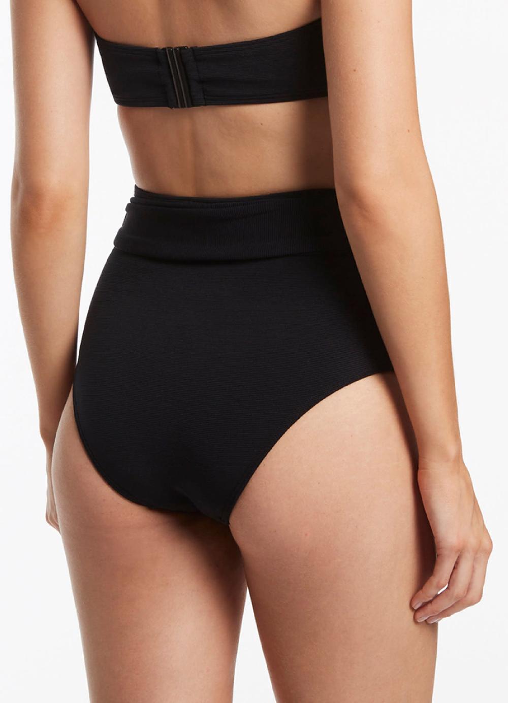 Jets Australia Isla Rib Belted High Waisted Bikini Bottom - Black