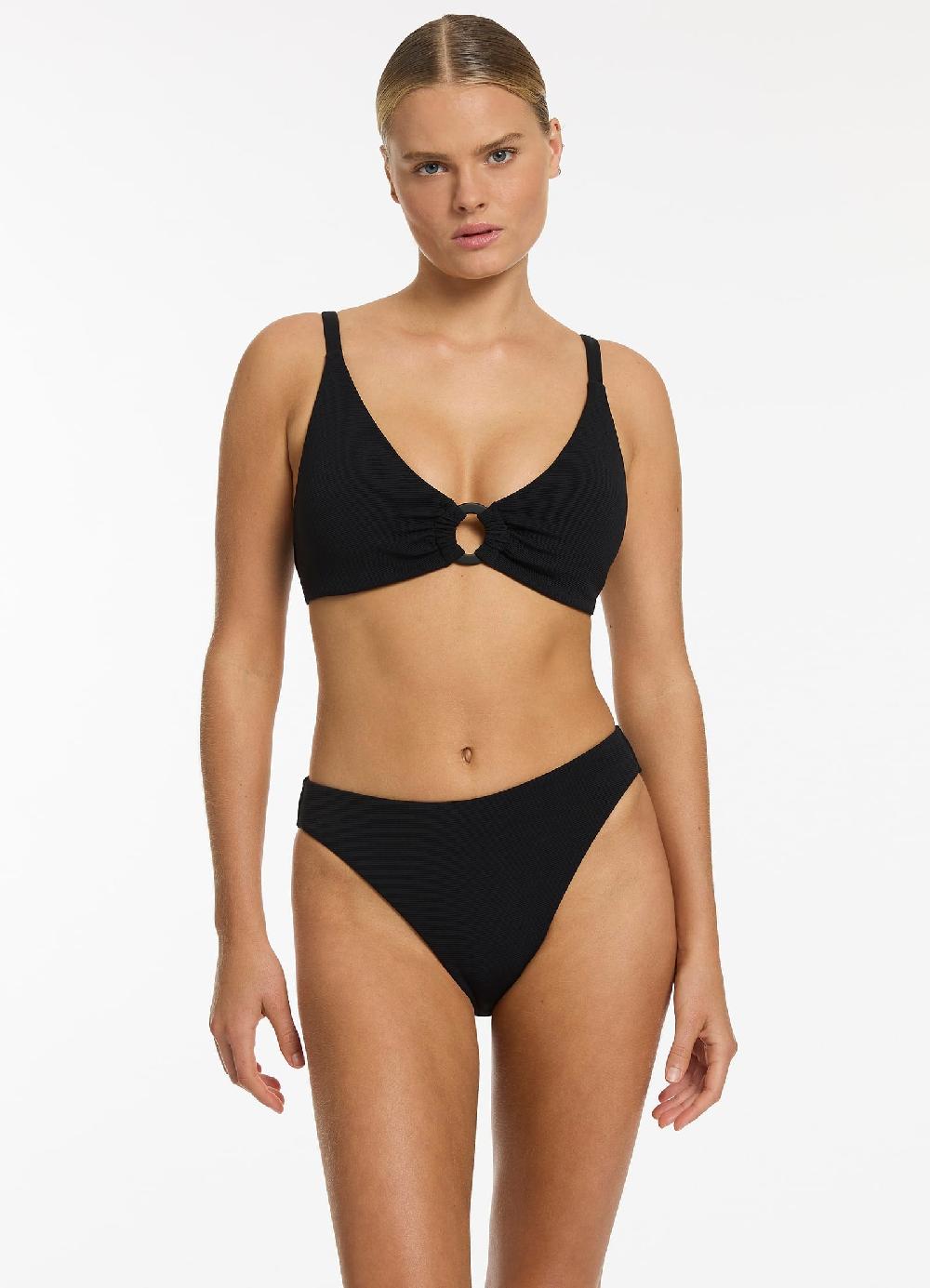 jets australia Isla Rib C-D Triangle Bikini Top - Black