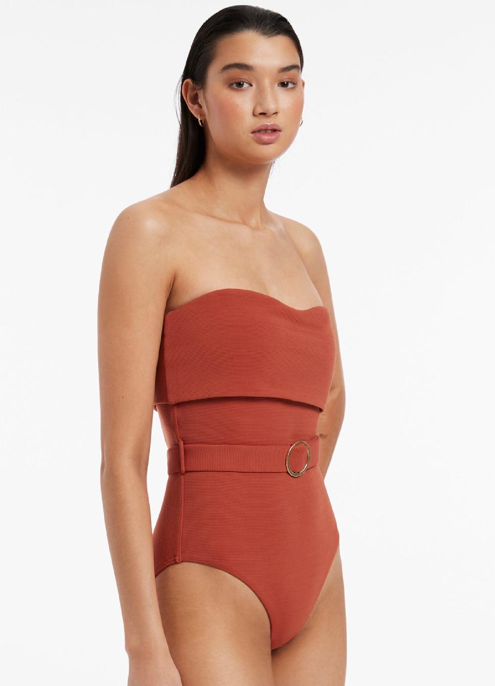 Jets Australia Isla Rib Fold Down Bandeau One Piece - Russet