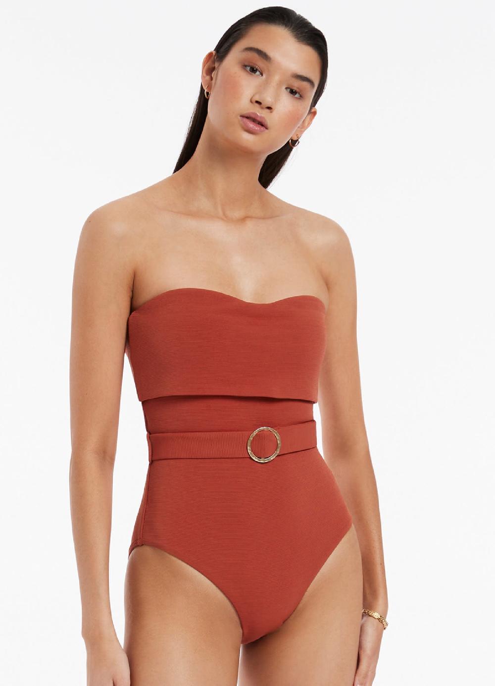 jets australia Isla Rib Fold Down Bandeau One Piece - Russet