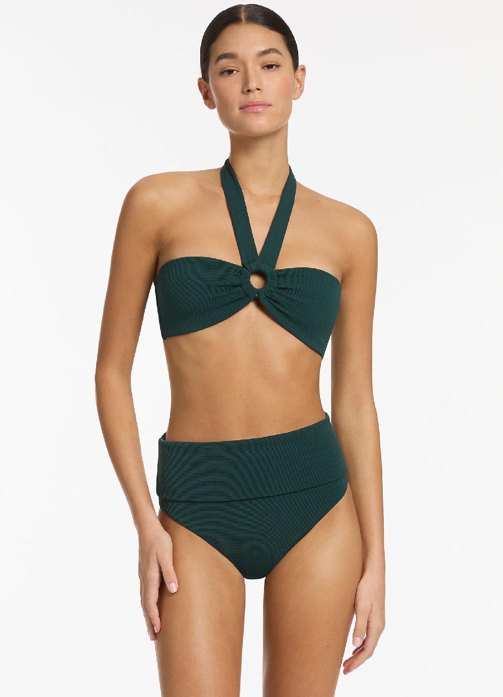 jets australia Isla Rib Fold Down High Waisted Bikini Bottom - Forest