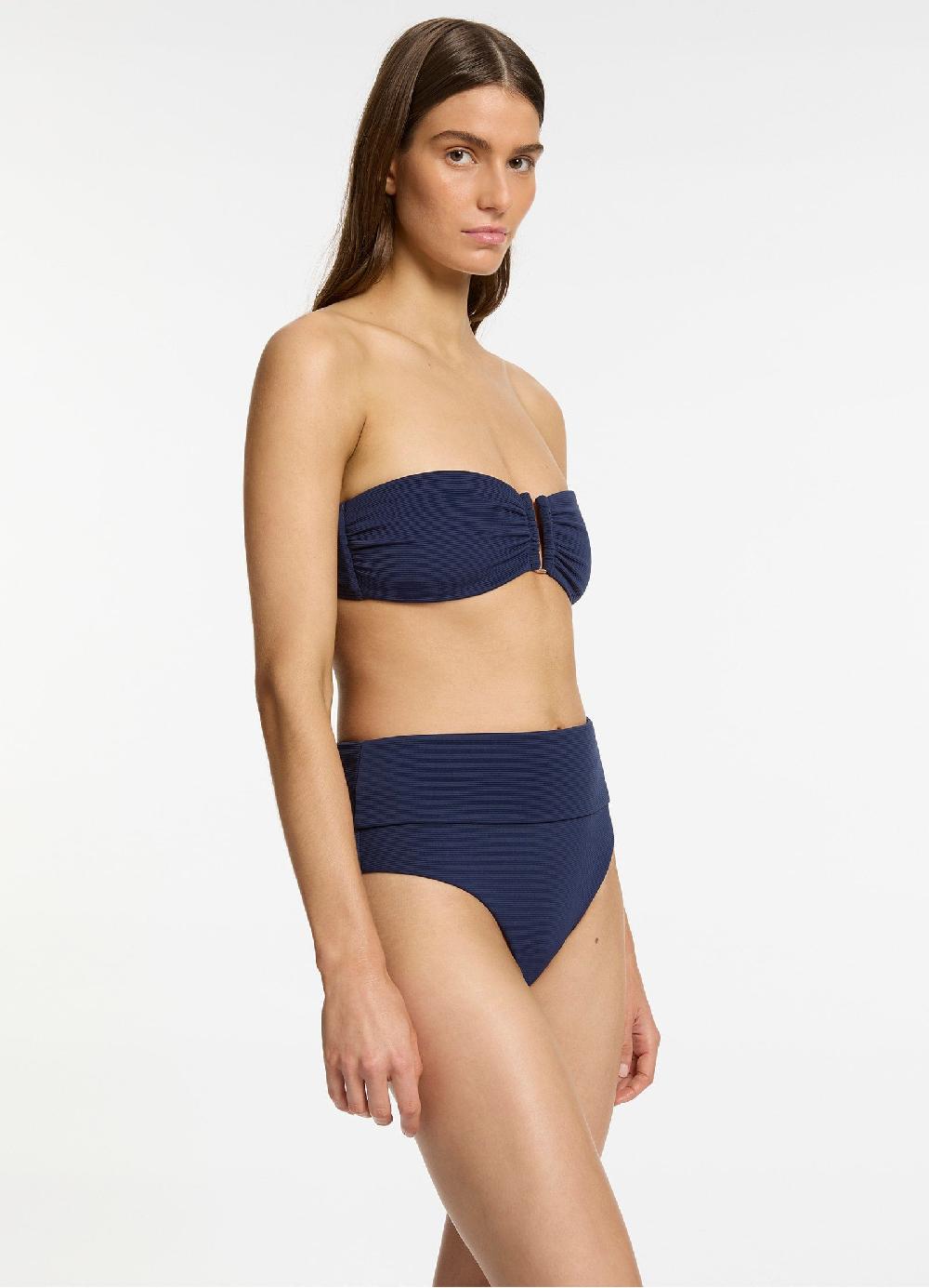 Jets Australia Isla Rib Fold Down High Waisted Bikini Bottom - Ink