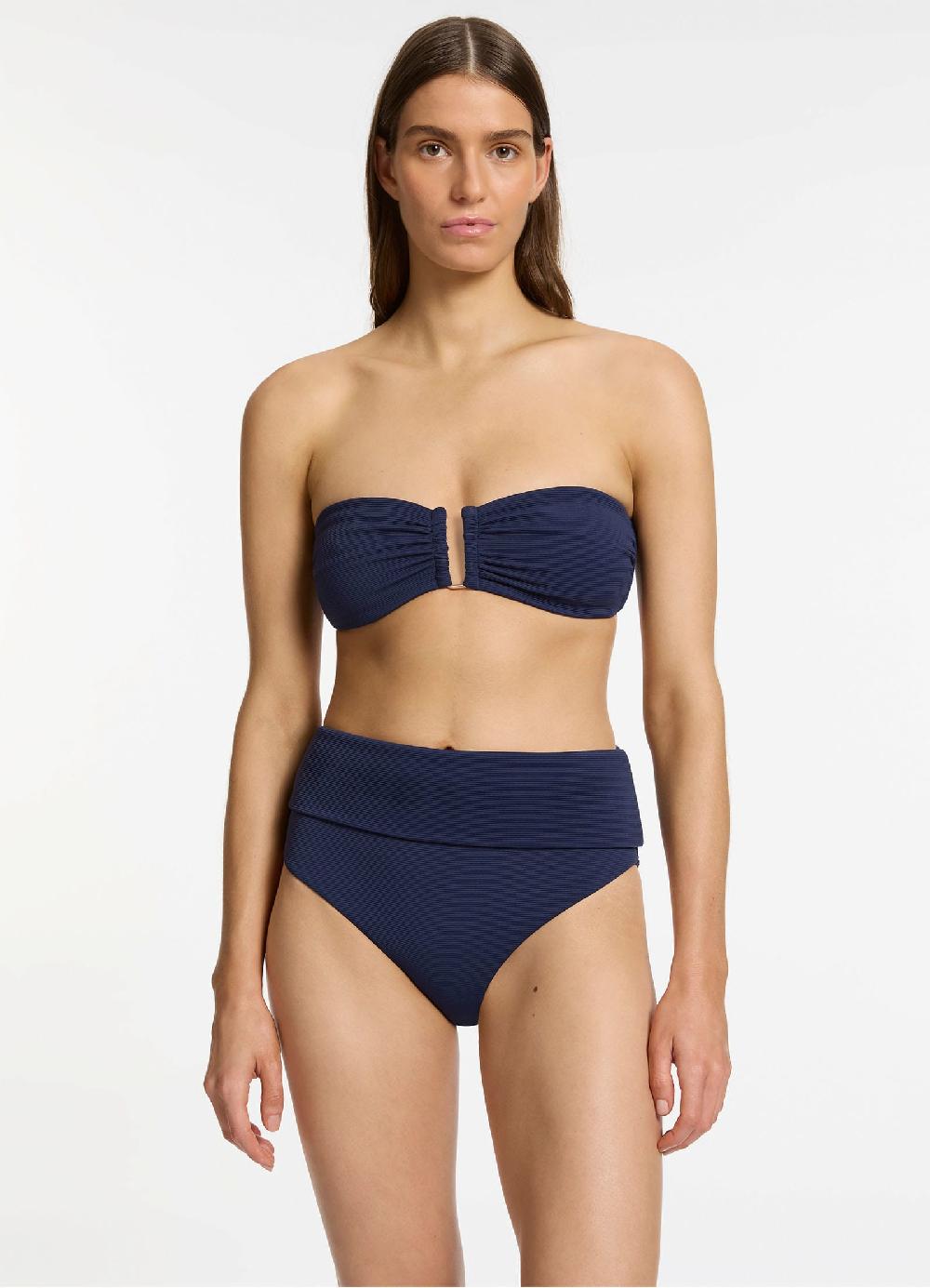 jets australia Isla Rib Fold Down High Waisted Bikini Bottom - Ink